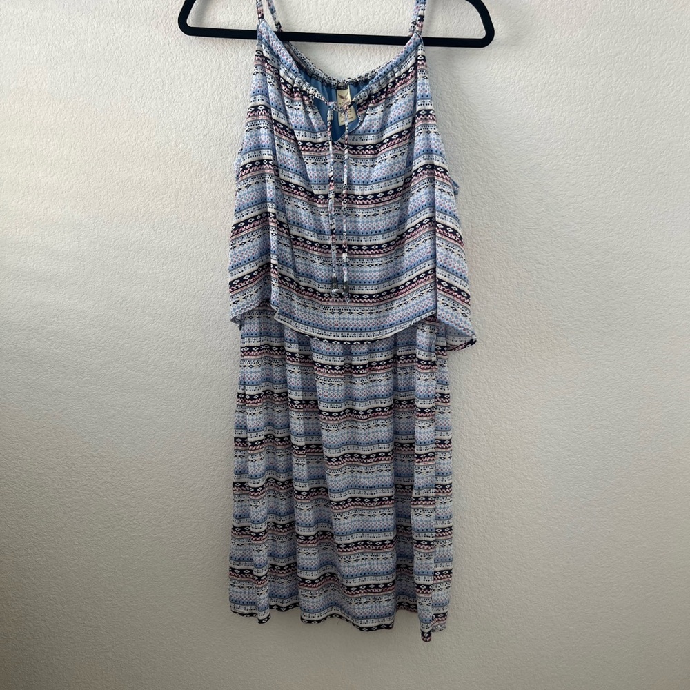 Blue Patterned Casual Dress